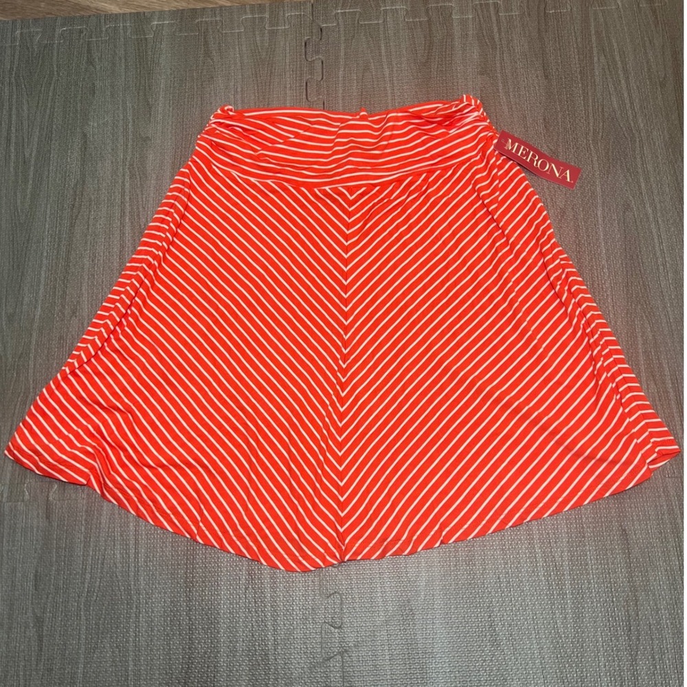 Merona‎ Womens Orange White Striped A-Line Skirt Large NWT Chevron Jersey Knit